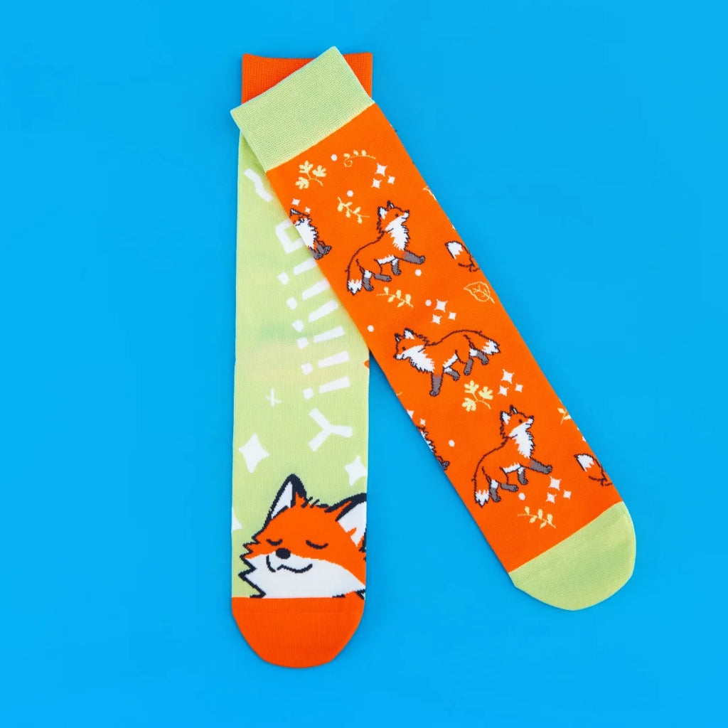Women's Cartoon Fox AB Style Mid-Calf Socks – Cute Casual Socks