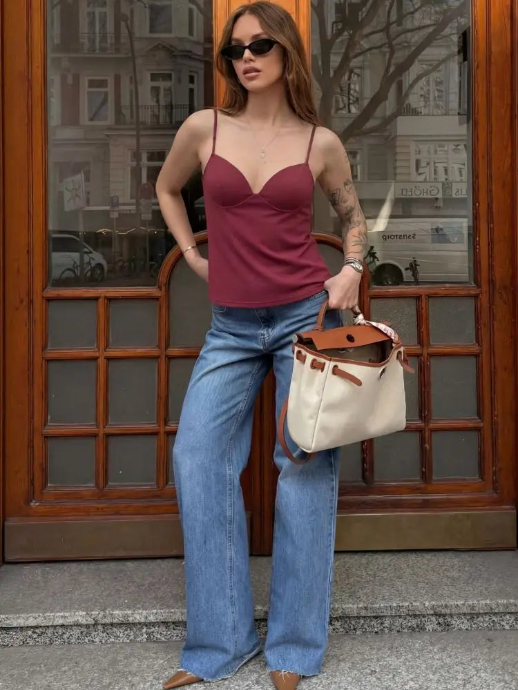Women's V-Neck Spaghetti Strap Camisole Bra Top