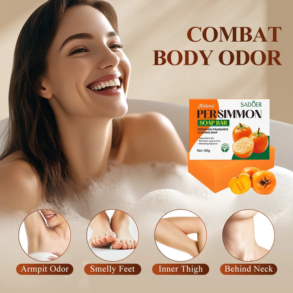 1/2PCS Persimmon Cleansing Soap Bar With Foaming Net Body Care Face Wash Exfoliating Whitening Soap Fruit Handmade Shower Soap - lily supply