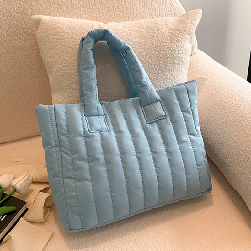 Women's Cotton Padded Nylon Tote Handbag - Large Capacity Solid Casual Elegant