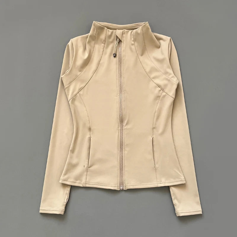 Women's Quick Dry Zip Running Jacket - Slim Fit Yoga Training with Thumb Hole