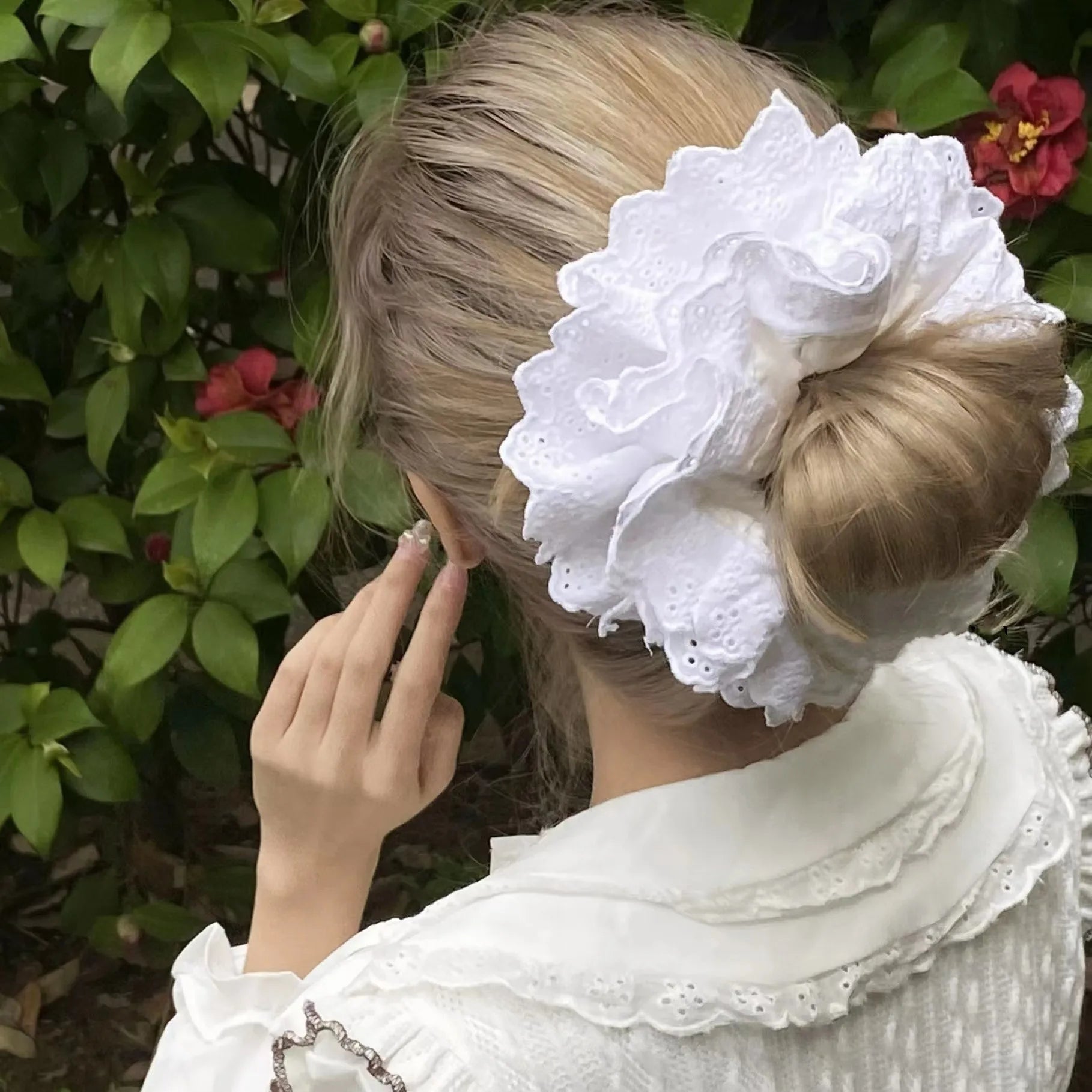 Oversized Lace French Hair Scrunchie - Elastic Ponytail Holder Headband - lily supply