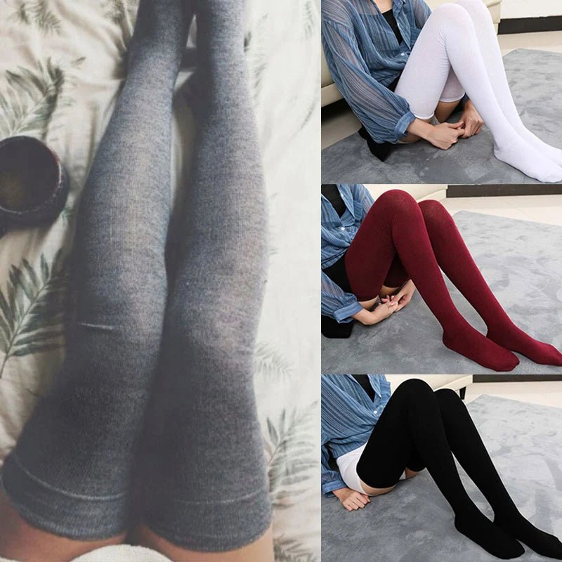 Women's Over Knee Thigh High Stockings - Black White Lolita Long Socks - lily supply