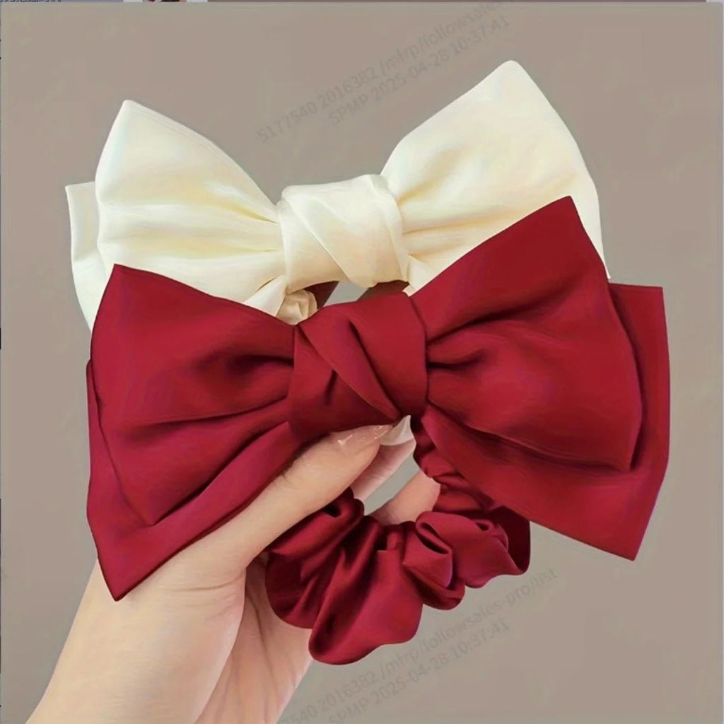 French Bow Scrunchie - Elastic Hair Tie with Ribbon Flutter - lily supply