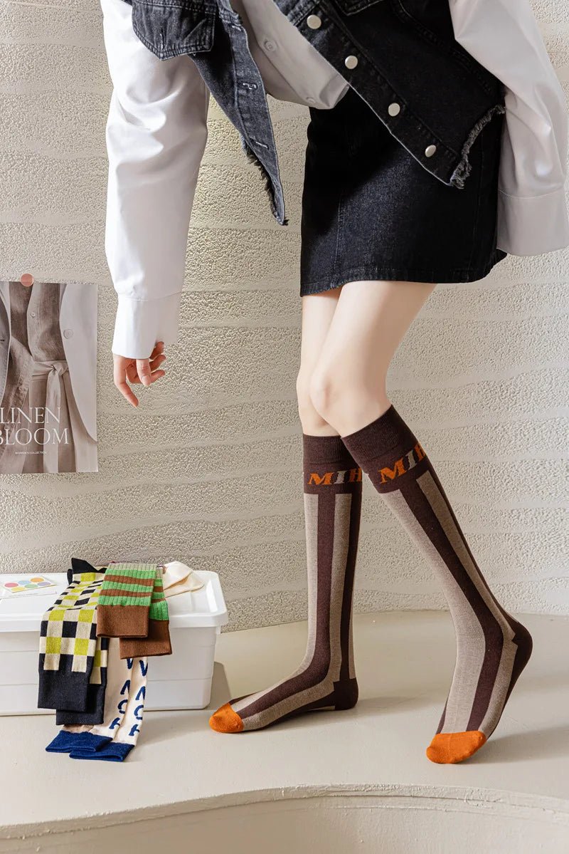 Women's Korean Vintage Over Knee Long Socks - Trendy Fashion Stockings - lily supply