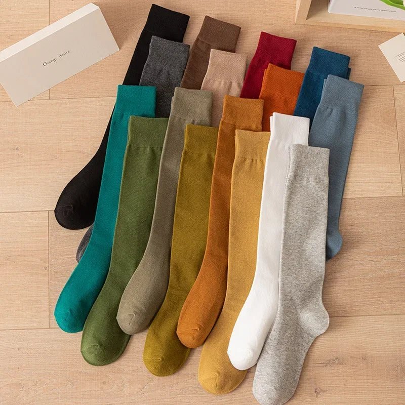 Women's JK Cotton Knee High Socks - Black White Slimming Japanese Korean Style - lily supply