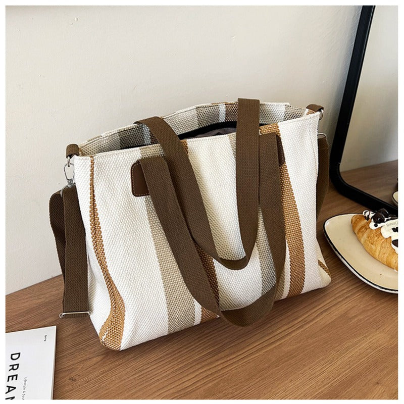 Women's Striped Canvas Crossbody Shoulder Bag - Large Tote 2023