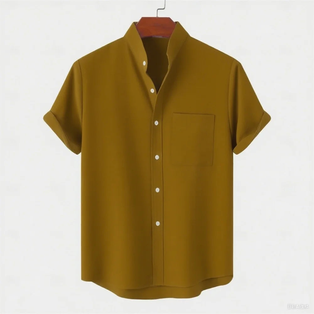 Men's Linen Short Sleeve Collared Shirt