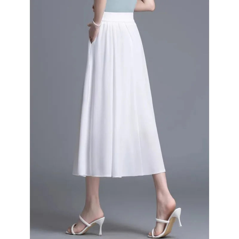 Women's Black Chiffon Maxi Skirt High Waist A-Line Flowy Pleated Casual Party Midi Skirt