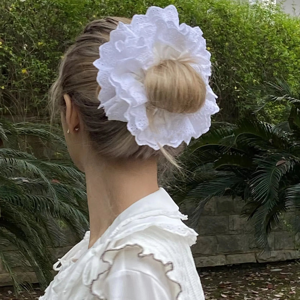 Oversized Lace French Hair Scrunchie - Elastic Ponytail Holder Headband - lily supply