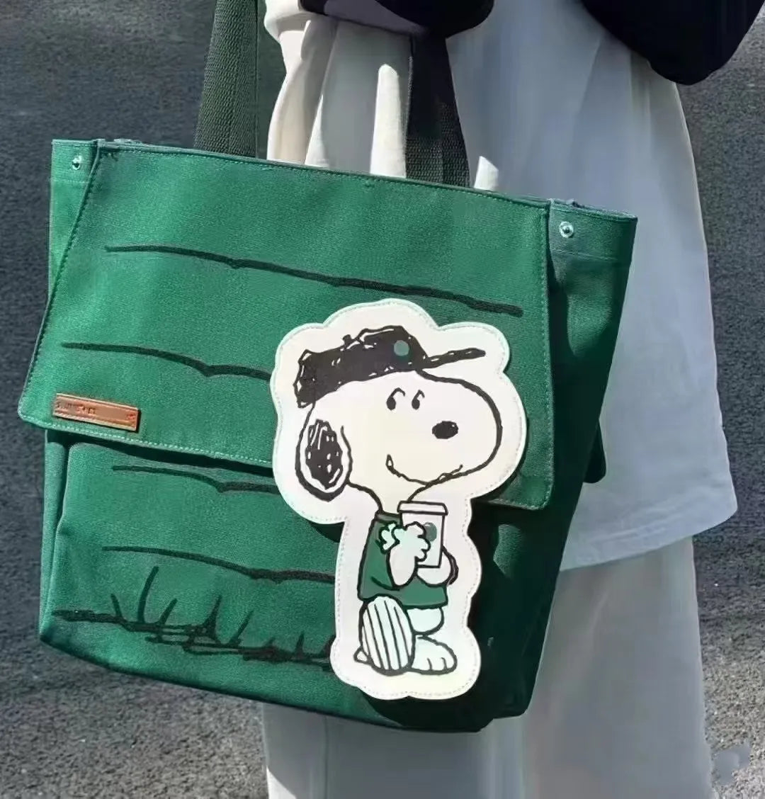 Snoopy Canvas Tote Shoulder Bag - Large Capacity Casual Girls Travel Bag