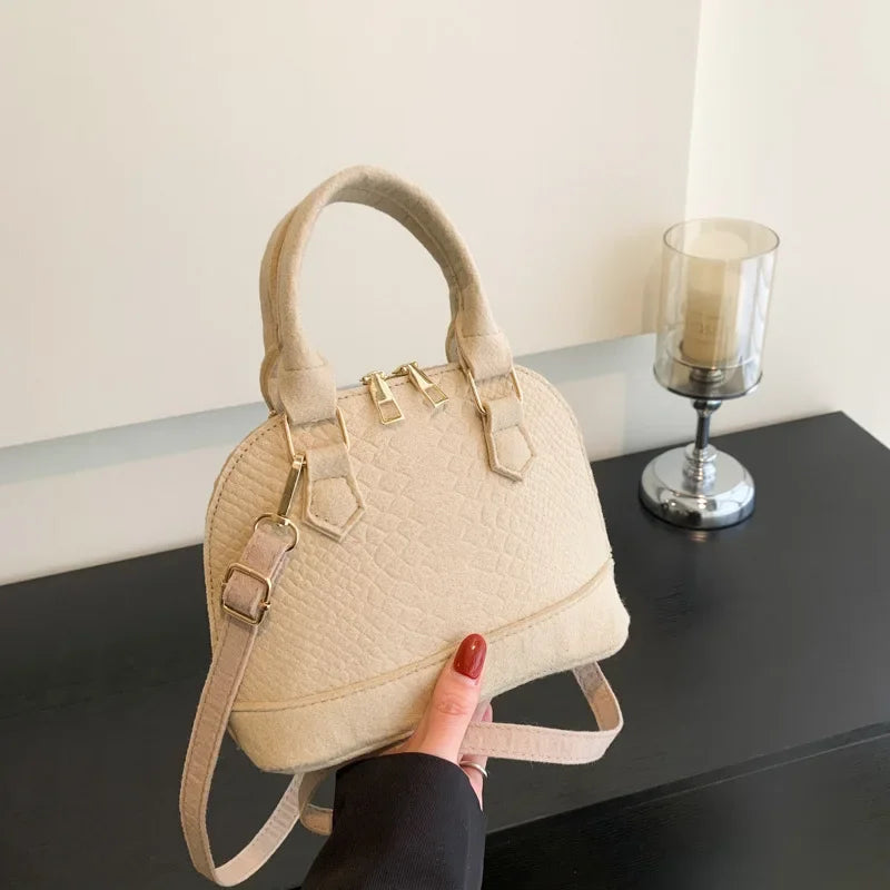 Women's Large Crossbody  Retro Felt Handbag with Makeup Organizer Solid-Color Casual Purse for Everyday Use Travel 핸드백