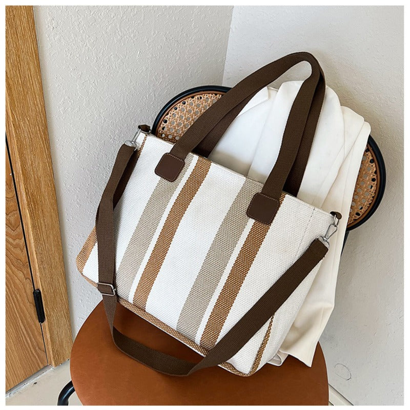 Women's Striped Canvas Crossbody Shoulder Bag - Large Tote 2023