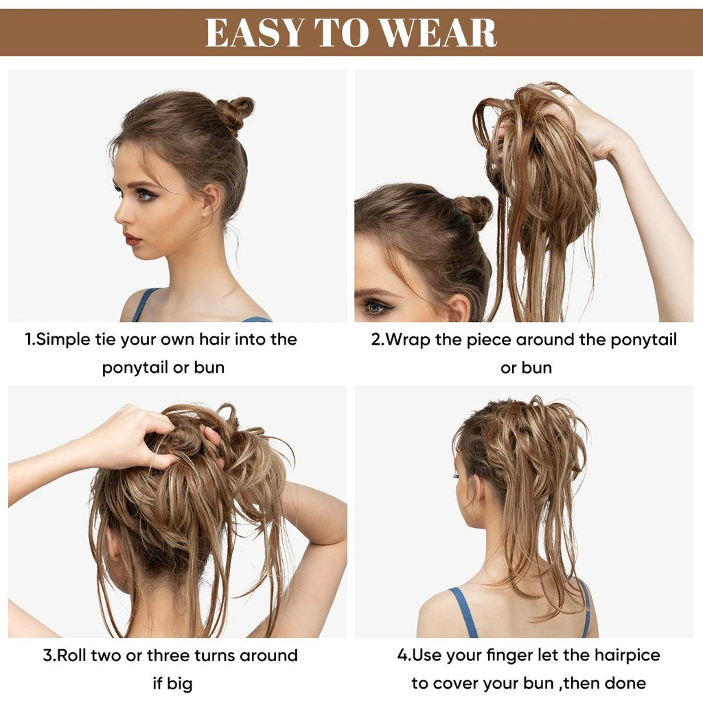 Synthetic Curly Messy Bun Hairpiece - Elastic Chignon Updo Donut - lily supply