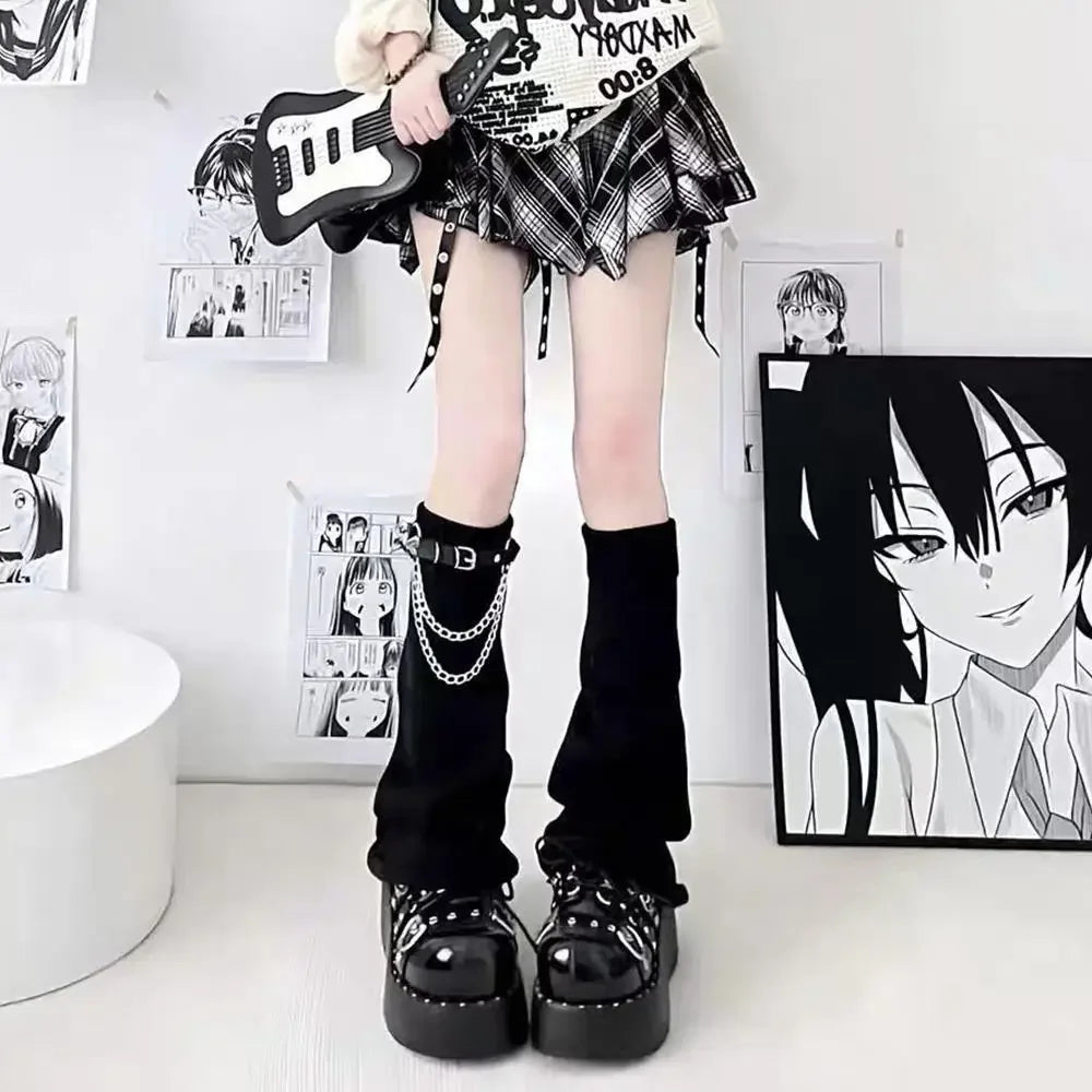 Black White Lolita Long Socks Knitted Japanese Winter Socks Gothic Women's Striped Leg Warmers Arm Ankle Warmers Wide Legs Cover