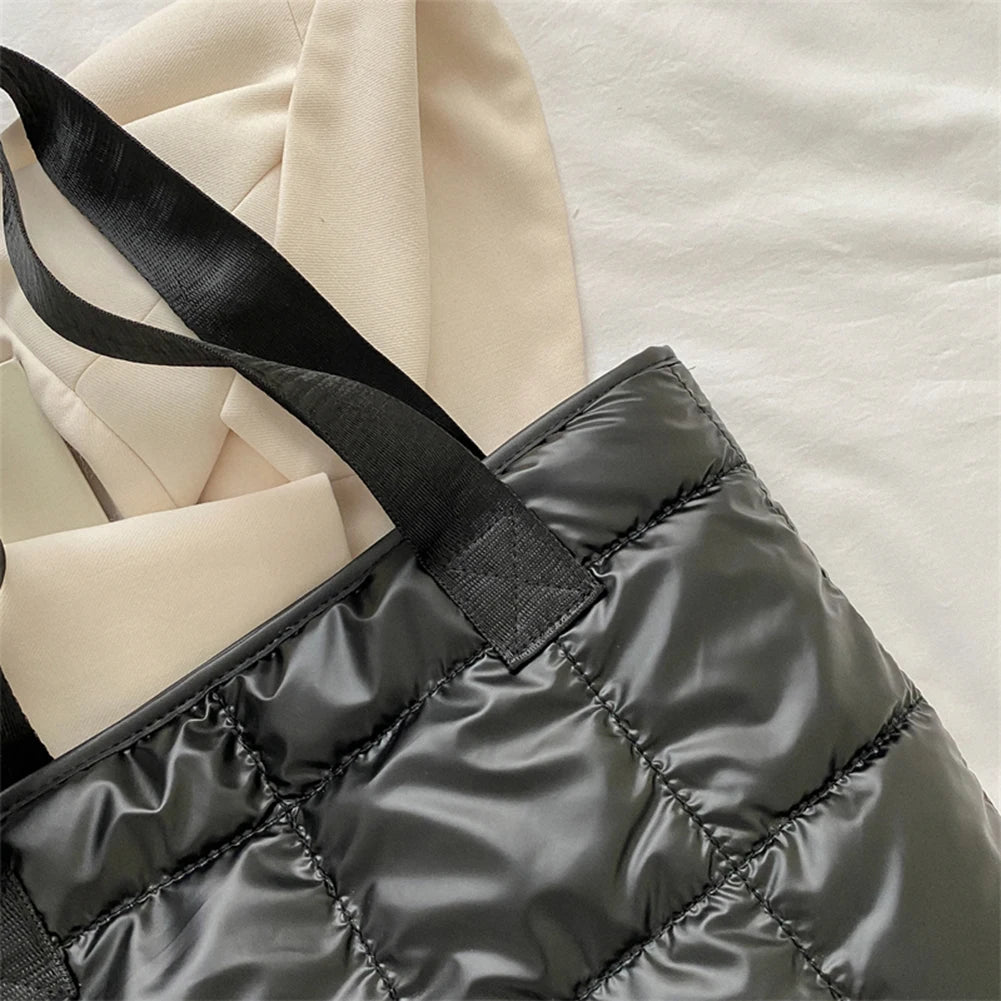 Women's Quilted Rhombus Cotton Padded Tote Bag - Large Capacity Shopping Bag - lily supply
