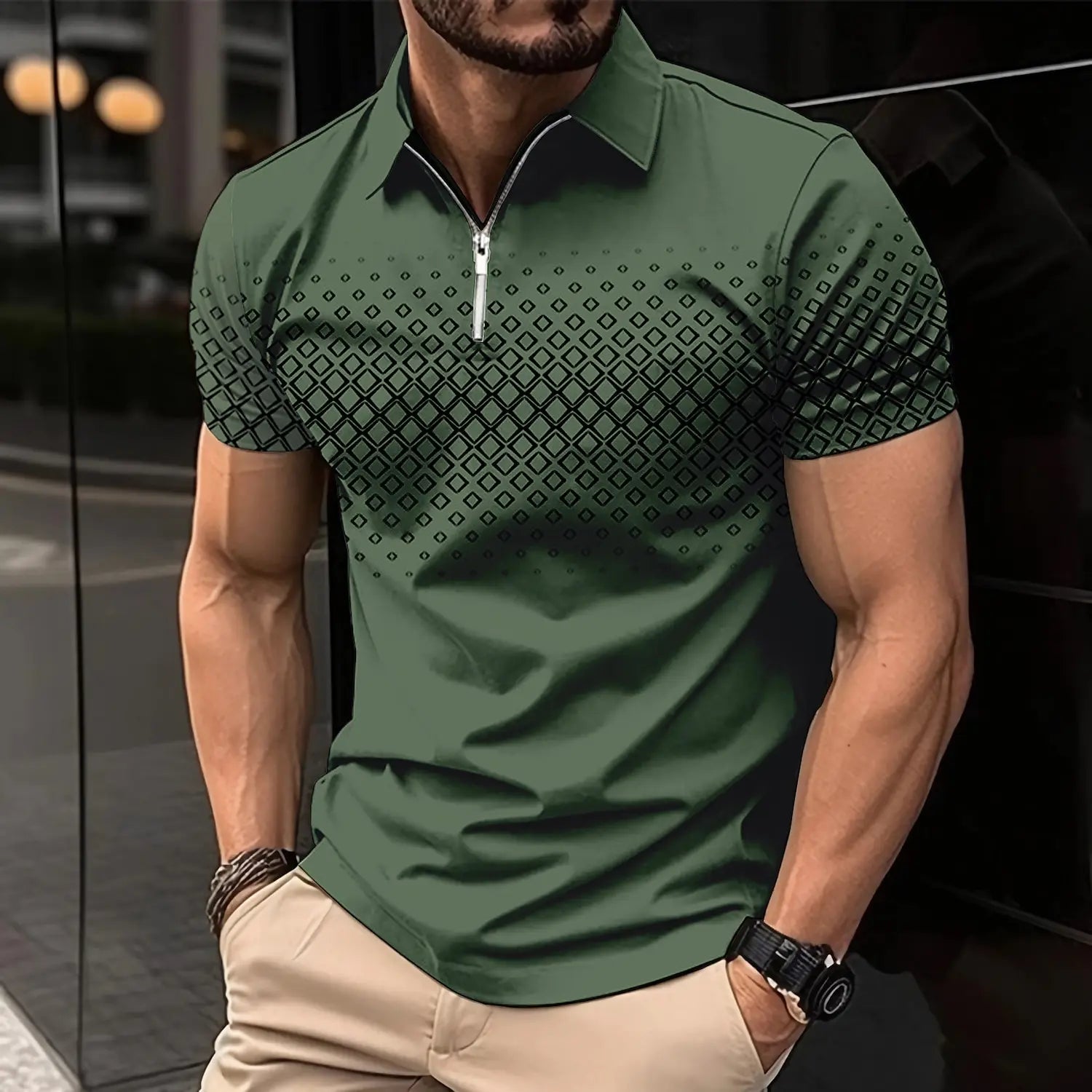 Men's 3D Print Striped Polo T-Shirt
