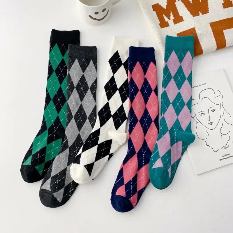 Women's Organic Cotton Diamond Thigh High Socks – Textured Long Socks - lily supply