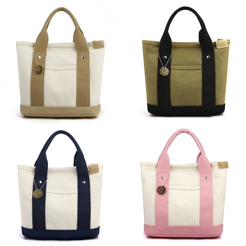 Canvas Tote Bag - Portable Large Capacity Lunch Bento Bucket Handbag