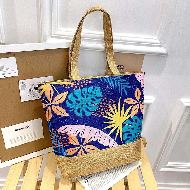 Women's Floral Printed Beach Shopping Large Capacity Tote Bag