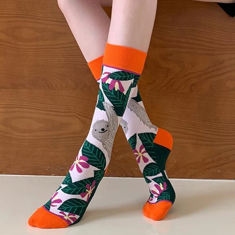 Women's Plant, Hedgehog & Sloth Print Socks – Trendy Casual Socks - lily supply