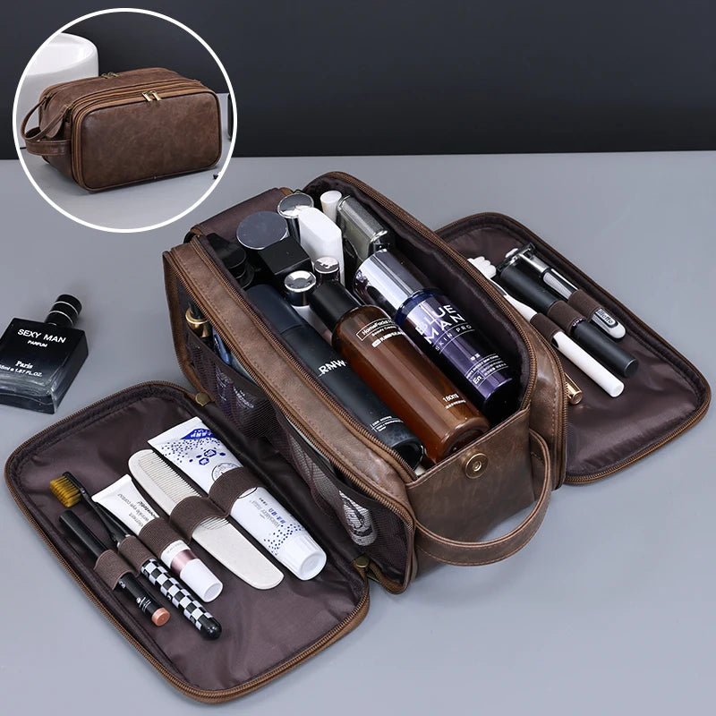 Travel PU Toiletry Bag Multi Pockets For Women Men Essentials Makeup Bag Waterproof Hanging Bag Cosmetic Washing Organizer Bag