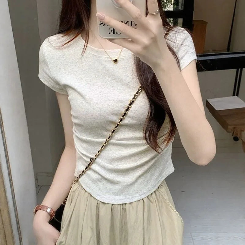 Women's 100% Cotton O-Neck Slim Y2K T-Shirt
