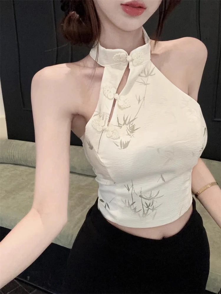 Women's Elegant Vintage Halter Button Cami