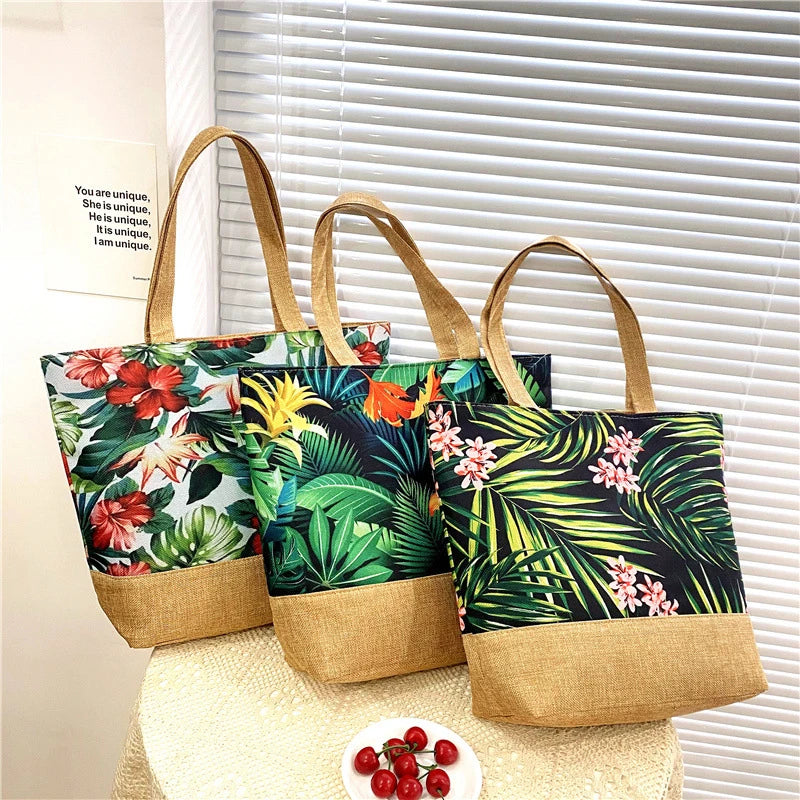 Women's Floral Printed Beach Shopping Large Capacity Tote Bag