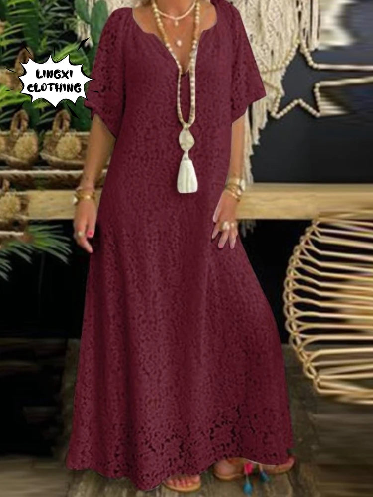 Women's Lace V-Neck Elegant Long Dress