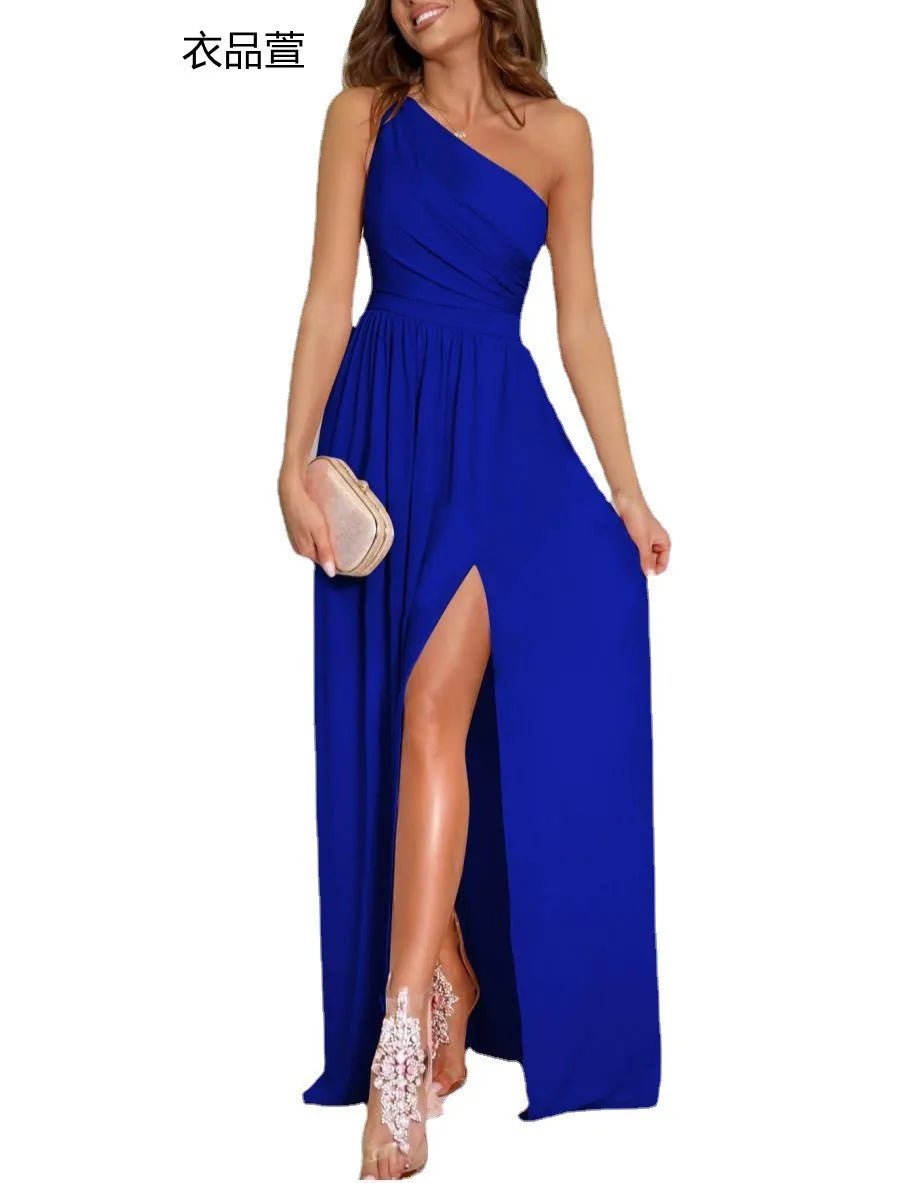 Women Elegant Luxury Dress Evening Party Prom Wedding Club Graduation Backless Sleeveless One Shoulder Maxi Dresses Sexy Vestido - lily supply