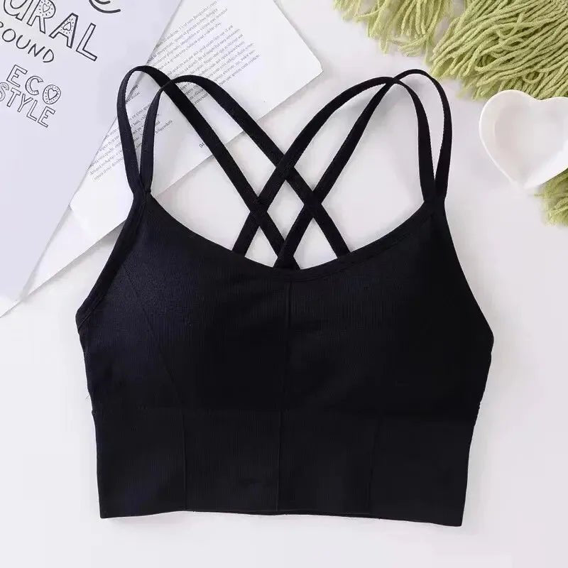Sexy women Tops back cross strap tank top push up running sports bra breathable soft fitness beauty solid color yoga bra - lily supply