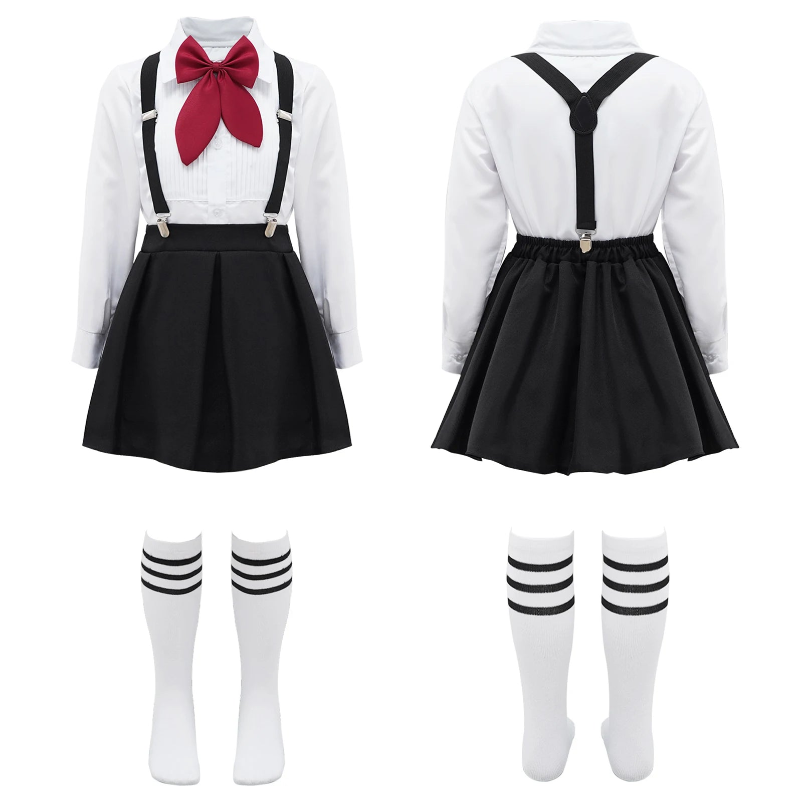 Girls School Uniform Set - Shirt, Suspender Skirt & Socks