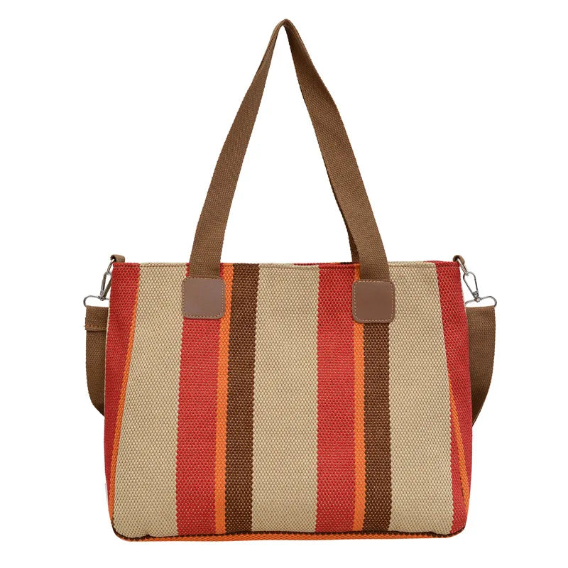 Women's Striped Canvas Crossbody Shoulder Bag - Large Tote 2023