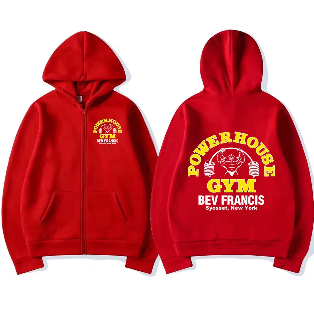 Powerhouse Gym Logo Zip Up Hoodie - Oversized Gothic Streetwear Sweatshirt