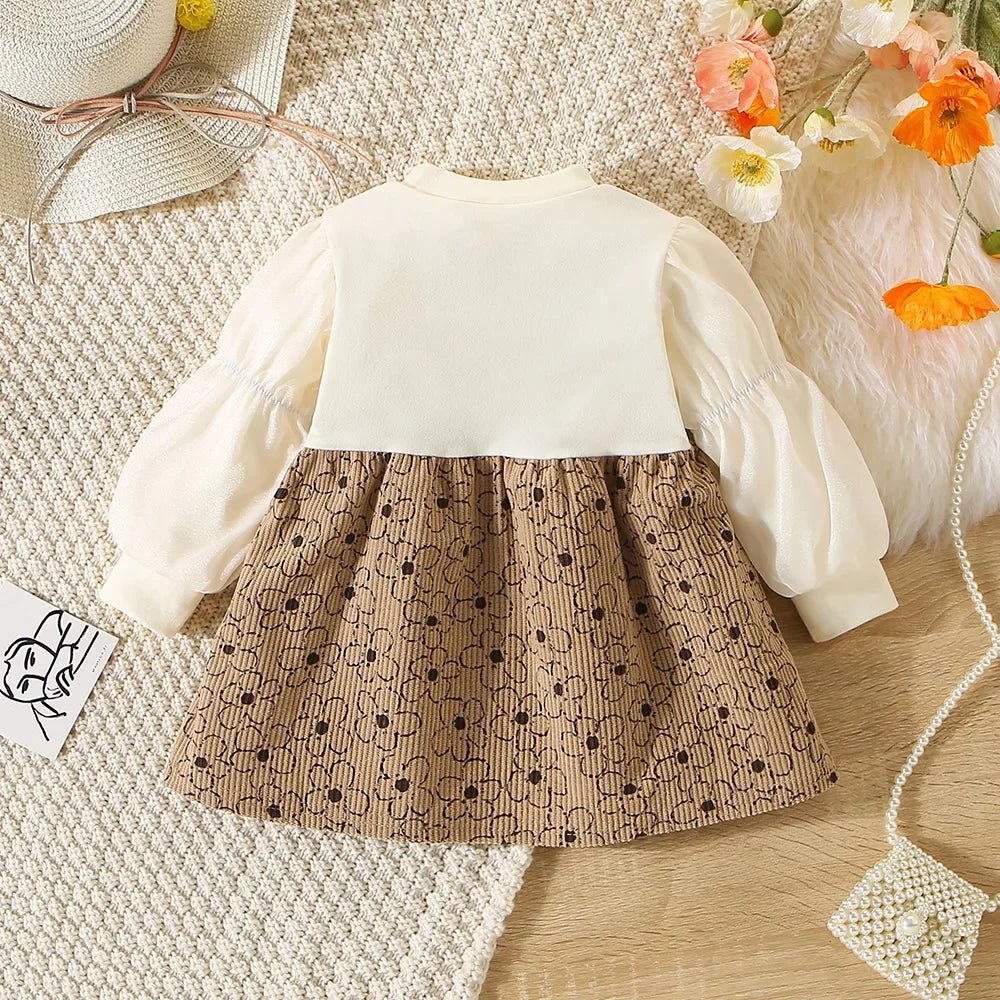 Girls Floral Puff Sleeve Autumn Dress | Bunny Lace Baby Girl Dress 9M - 3Y - lily supply