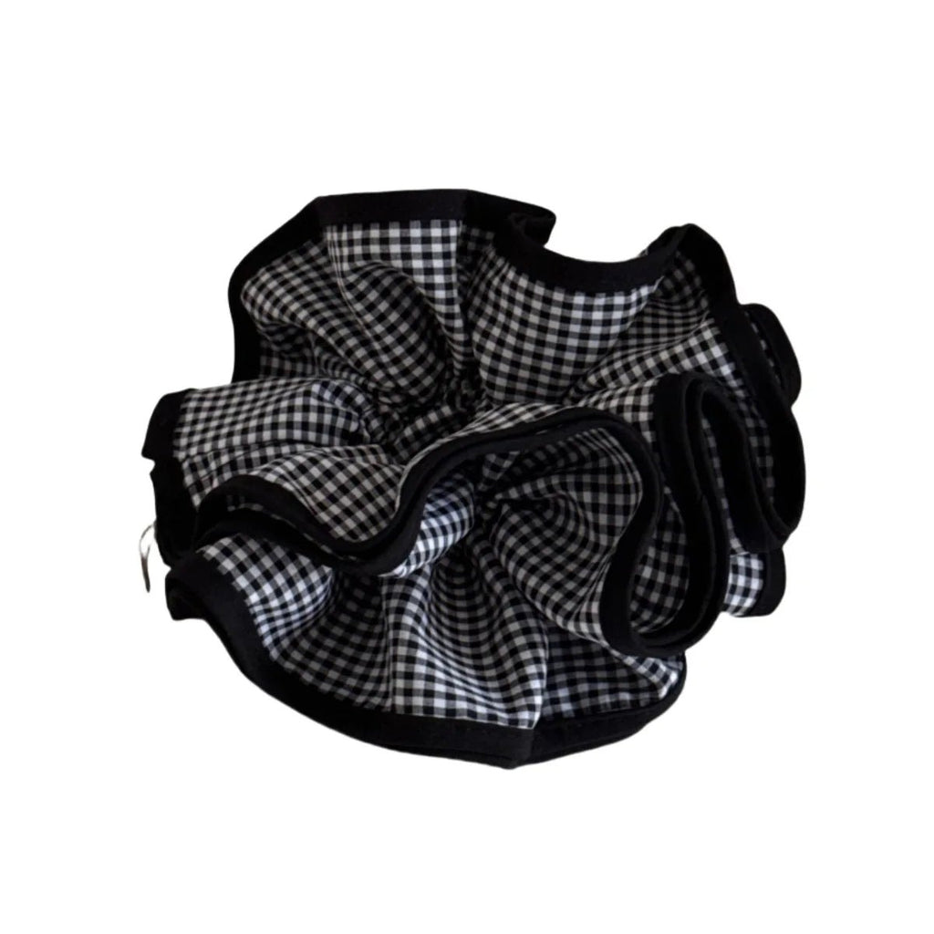 Large Black & White Checked Plaid Scrunchie - Ponytail Holder Hair Hoop - lily supply