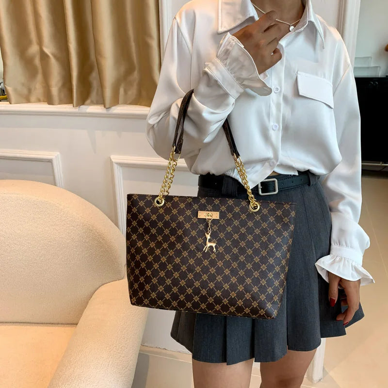 Women's Soft Leather Large Tote Handbag - Presbyopia Texture Shoulder Bag