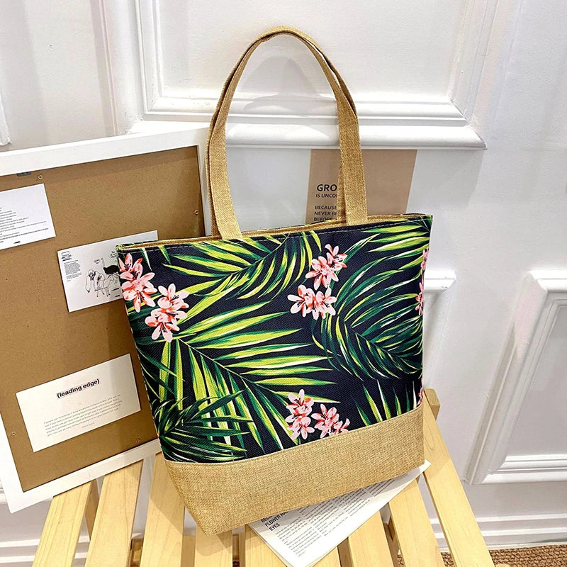 Women's Floral Printed Beach Shopping Large Capacity Tote Bag