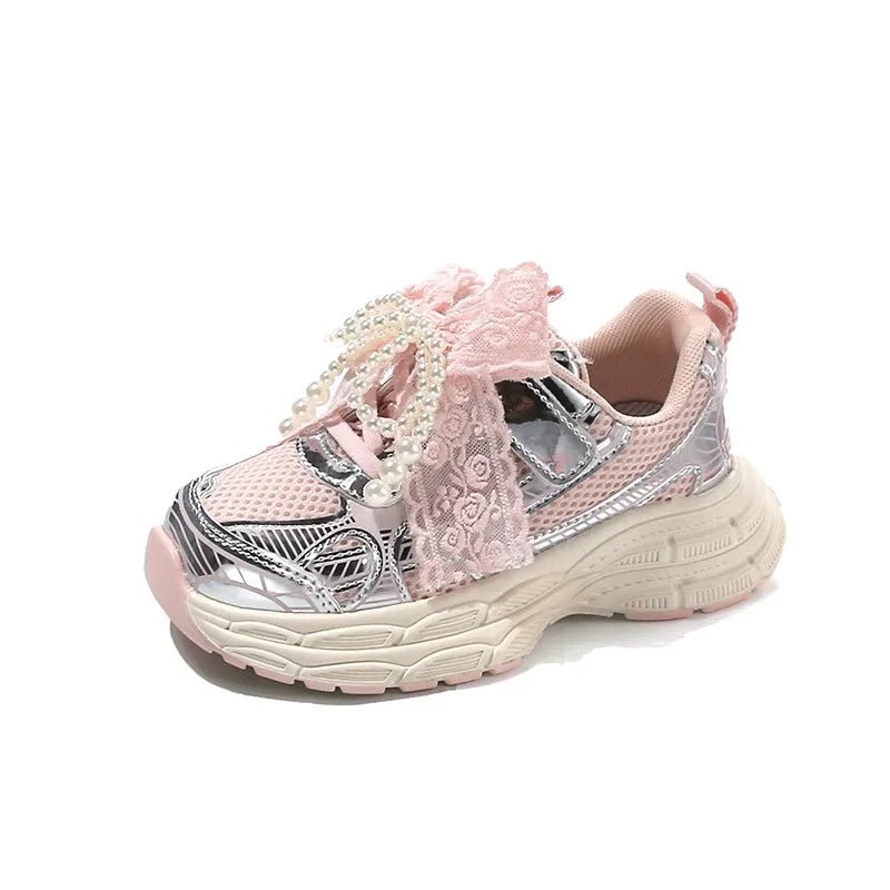 Girls Sports Shoes with Sweet Mesh Bow Kids Running Shoes Breathable 2026 New Fashion Children Sneakers Princess Style Cute - lily supply