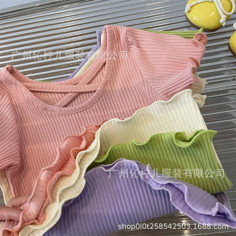 Girls Baby Summer T-Shirt Kids Solid Tops New Fashion Blouse Children Casual Cute Short - Sleeved Clothes 2 - 6 Years Old - lily supply