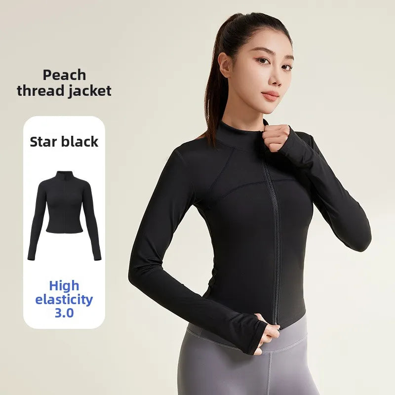Women's Slim Zip Sports Yoga Coat - Long Sleeve Gym Running UV Protection