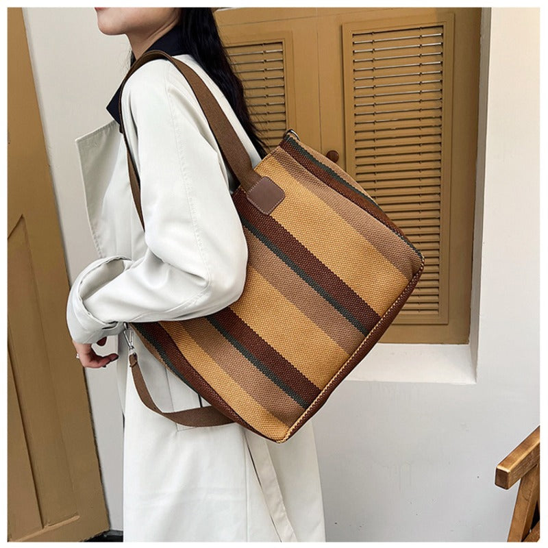 Women's Striped Canvas Crossbody Shoulder Bag - Large Tote 2023