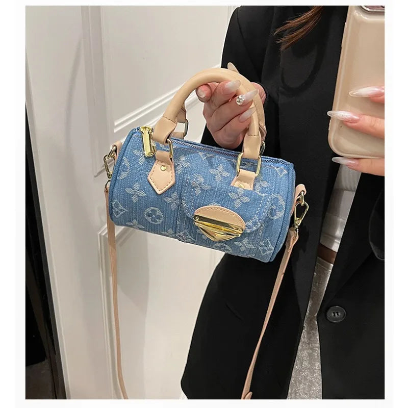 Trendy Popular Denim Bag for Women, New Stylish Versatile Crossbody Bag, Fashion Cylinder Handbag