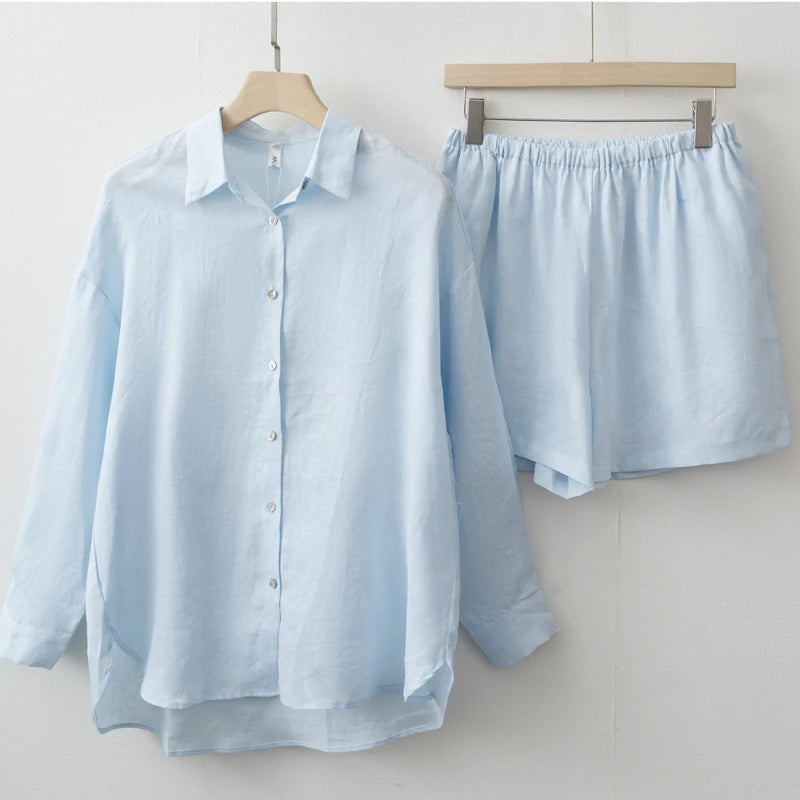 Women's Linen Blouse & Shorts Set
