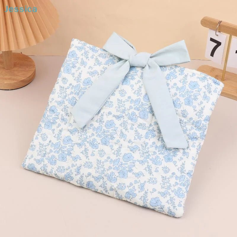 Blue Floral Bow Cotton Linen Tote Bag - Lightweight Daily & Beach Shoulder Bag - lily supply