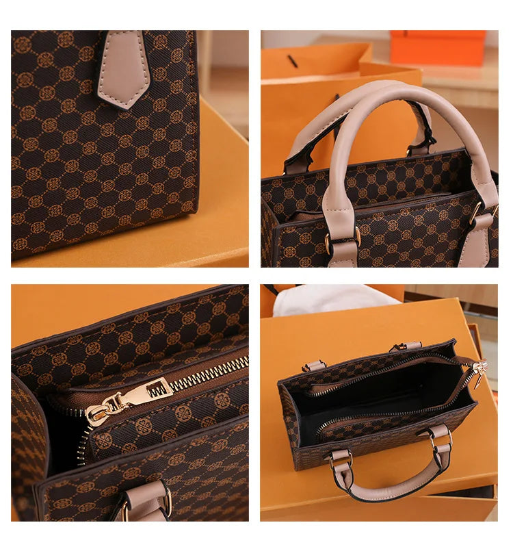 Women's PU Leather Plaid Crossbody Shoulder Bag - Square Top Handle