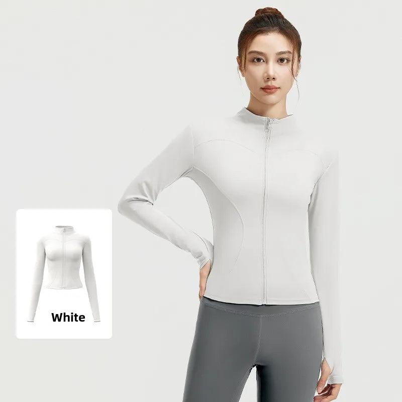 Women's Slim Yoga Running Zip Jacket - Long Sleeve Quick Dry Stand Collar Coat