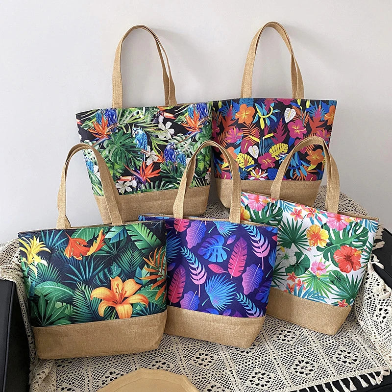 Women's Floral Printed Beach Shopping Large Capacity Tote Bag
