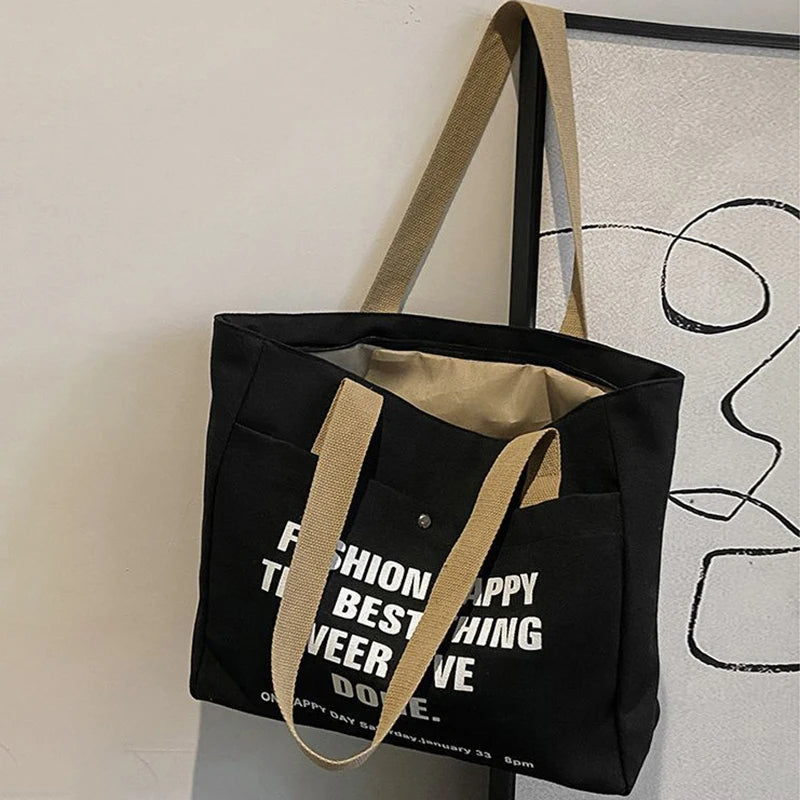 Women's Canvas Laptop Shoulder Bag - Large Capacity Student Commute Tote